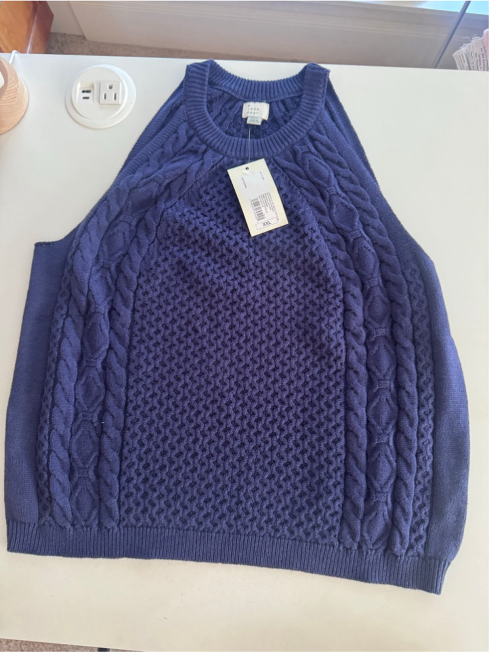 A New Day Navy Blue Cable Knit Crew Neck Sweater Women's XXL